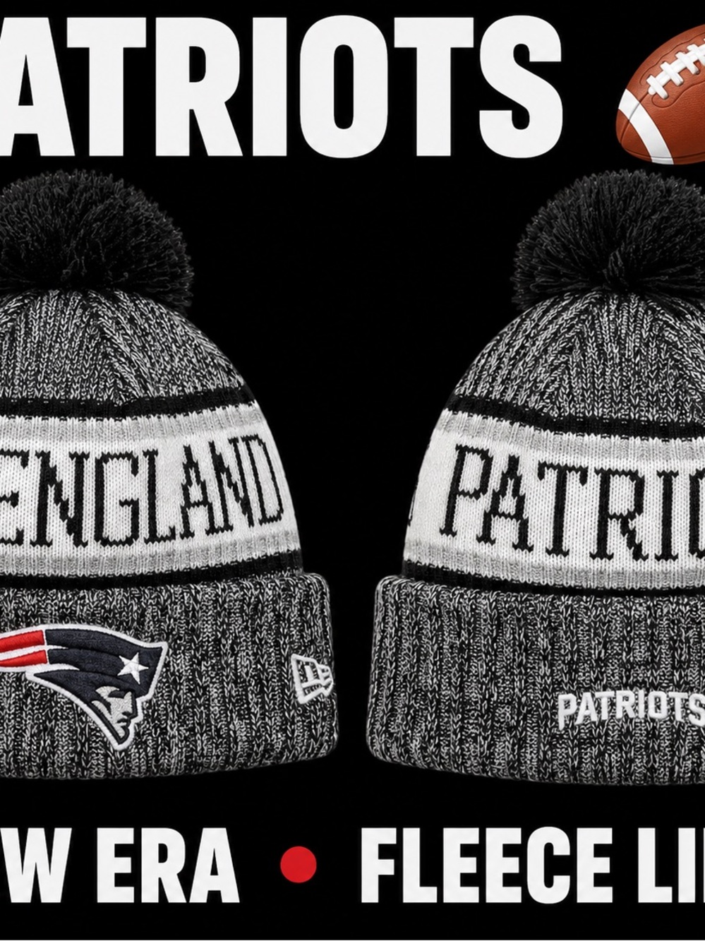 New Era Gray & Black New England Patriots Knit Pom Beanie